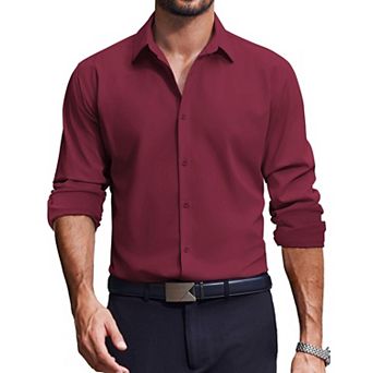 COOFANDY Mens Dress Shirts Long Sleeve Stretch Solid Business Wedding Casual Button Down Shirt
