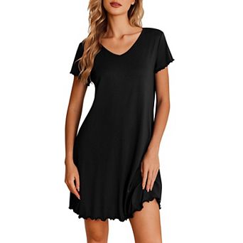 Ekouaer Nightgowns for Women Short Sleeve Sleepshirt V Neck Short Nightshirt Pullover Soft Ruffled