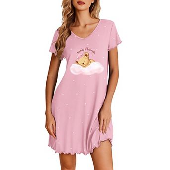 Ekouaer Nightgowns for Women Short Sleeve Sleepshirt V Neck Short Nightshirt Pullover Soft Ruffled
