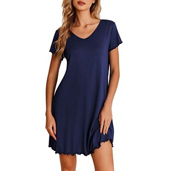 Ekouaer Nightgowns for Women Short Sleeve Sleepshirt V Neck Short Nightshirt Pullover Soft Ruffled