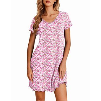 Ekouaer Nightgowns for Women Short Sleeve Sleepshirt V Neck Short Nightshirt Pullover Soft Ruffled