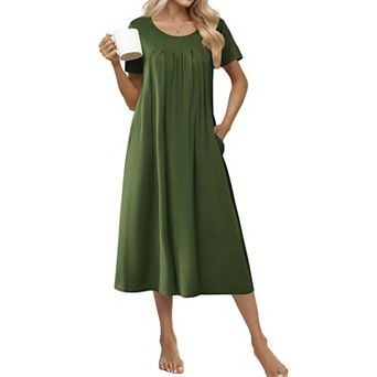 Ekouaer Cotton Nightgowns for Women Long House Dresses with Pockets Night Gowns Short Sleeve