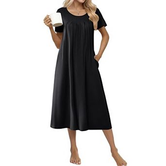 Ekouaer Cotton Nightgowns for Women Long House Dresses with Pockets Night Gowns Short Sleeve
