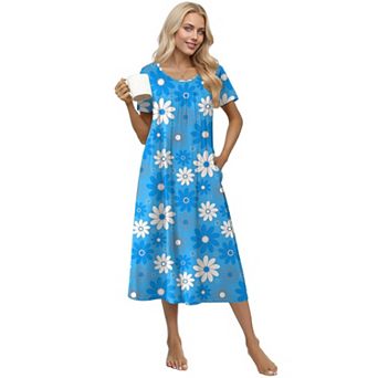 Ekouaer Cotton Nightgowns for Women Long House Dresses with Pockets Night Gowns Short Sleeve