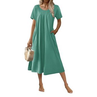 Ekouaer Cotton Nightgowns for Women Long House Dresses with Pockets Night Gowns Short Sleeve