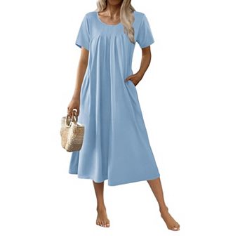 Ekouaer Cotton Nightgowns for Women Long House Dresses with Pockets Night Gowns Short Sleeve