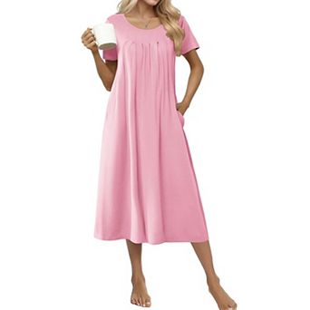 Ekouaer Cotton Nightgowns for Women Long House Dresses with Pockets Night Gowns Short Sleeve