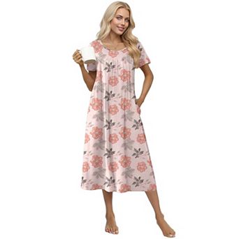 Ekouaer Cotton Nightgowns for Women Long House Dresses with Pockets Night Gowns Short Sleeve