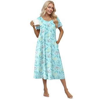 Ekouaer Cotton Nightgowns for Women Long House Dresses with Pockets Night Gowns Short Sleeve
