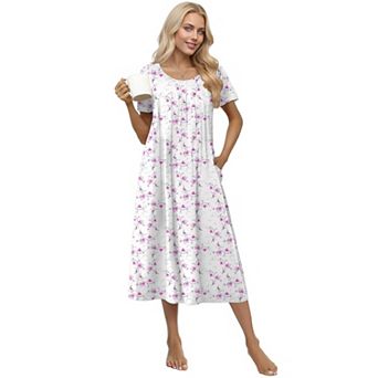Ekouaer Cotton Nightgowns for Women Long House Dresses with Pockets Night Gowns Short Sleeve