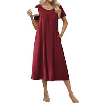 Ekouaer Cotton Nightgowns for Women Long House Dresses with Pockets Night Gowns Short Sleeve