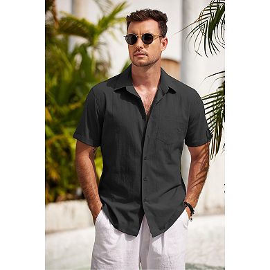 COOFANDY Mens Linen Shirts Casual Button Down Shirts Beach Summer Cotton Shirts with Pocket