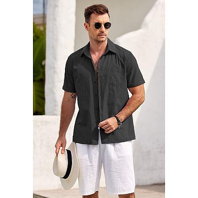 COOFANDY Mens Linen Shirts Casual Button Down Shirts Beach Summer Cotton Shirts with Pocket