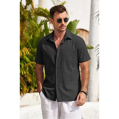 COOFANDY Mens Linen Shirts Casual Button Down Shirts Beach Summer Cotton Shirts with Pocket