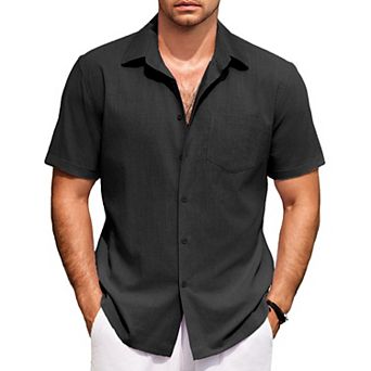COOFANDY Mens Linen Shirts Casual Button Down Shirts Beach Summer Cotton Shirts with Pocket