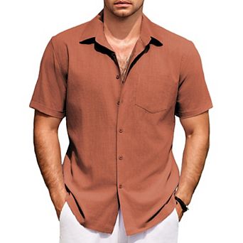 COOFANDY Mens Linen Shirts Casual Button Down Shirts Beach Summer Cotton Shirts with Pocket