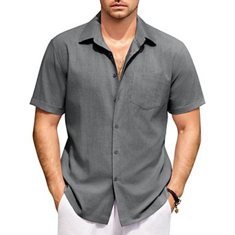COOFANDY Mens Linen Shirts Casual Button Down Shirts Beach Summer Cotton Shirts with Pocket