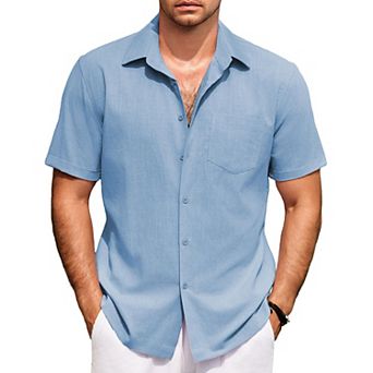 COOFANDY Mens Linen Shirts Casual Button Down Shirts Beach Summer Cotton Shirts with Pocket