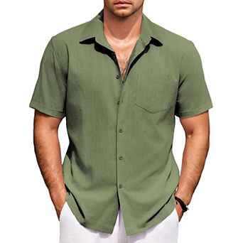 COOFANDY Mens Linen Shirts Casual Button Down Shirts Beach Summer Cotton Shirts with Pocket