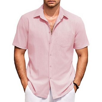COOFANDY Mens Linen Shirts Casual Button Down Shirts Beach Summer Cotton Shirts with Pocket