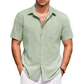 COOFANDY Mens Linen Shirts Casual Button Down Shirts Beach Summer Cotton Shirts with Pocket