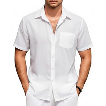 COOFANDY Mens Linen Shirts Casual Button Down Shirts Beach Summer Cotton Shirts with Pocket