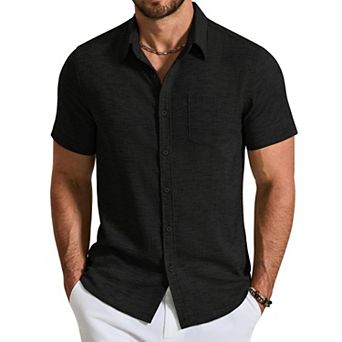 COOFANDY Mens Linen Shirt Short Sleeve Button Down Shirts Casual Dress Shirts for Men