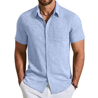 COOFANDY Mens Linen Shirt Short Sleeve Button Down Shirts Casual Dress Shirts for Men