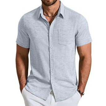 COOFANDY Mens Linen Shirt Short Sleeve Button Down Shirts Casual Dress Shirts for Men