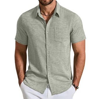 COOFANDY Mens Linen Shirt Short Sleeve Button Down Shirts Casual Dress Shirts for Men