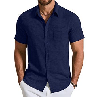COOFANDY Mens Linen Shirt Short Sleeve Button Down Shirts Casual Dress Shirts for Men