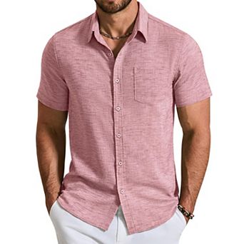 COOFANDY Mens Linen Shirt Short Sleeve Button Down Shirts Casual Dress Shirts for Men
