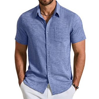 COOFANDY Mens Linen Shirt Short Sleeve Button Down Shirts Casual Dress Shirts for Men