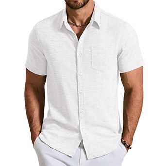 COOFANDY Mens Linen Shirt Short Sleeve Button Down Shirts Casual Dress Shirts for Men