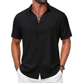 COOFANDY Mens White Short Sleeve Button Up Shirts Casual Summer Beach Shirts Cruise Vacation Wear