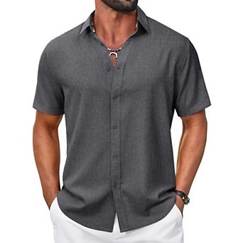 COOFANDY Mens White Short Sleeve Button Up Shirts Casual Summer Beach Shirts Cruise Vacation Wear