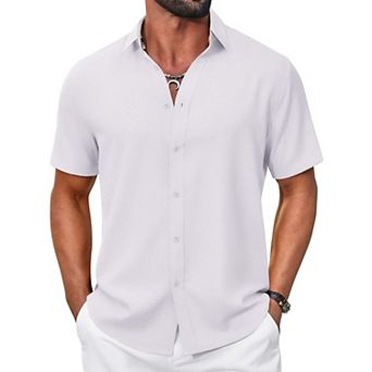 COOFANDY Mens White Short Sleeve Button Up Shirts Casual Summer Beach Shirts Cruise Vacation Wear
