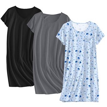 Ekouaer Cotton Nightgowns for Women 3 Pack Sleepshirts Short Sleeve Night Shirt Tshirt Night Gown