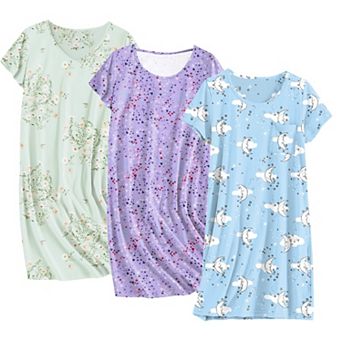 Ekouaer Cotton Nightgowns for Women 3 Pack Sleepshirts Short Sleeve Night Shirt Tshirt Night Gown