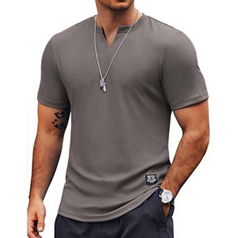 COOFANDY Mens Muscle T Shirts Summer V-Neck T Shirts Fashion Fitted Wrokout T Shirt Henley Shirt