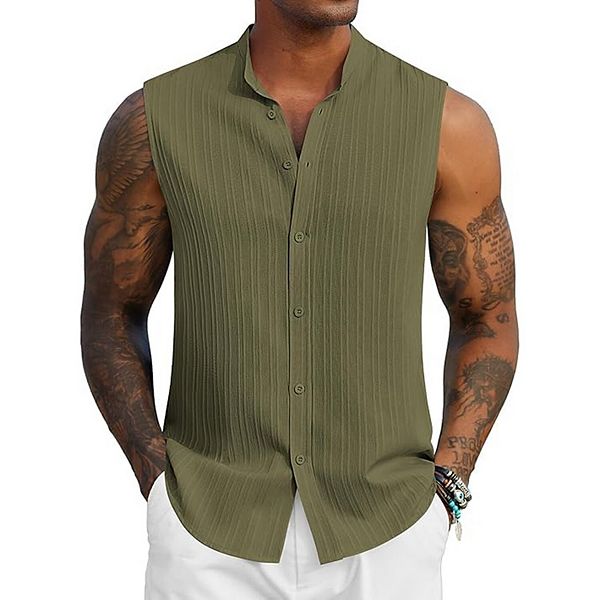 COOFANDY Mens Sleeveless Summer Shirts Beach Tank Tops Button Up