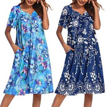 Ekouaer 2 Pack House Dresses for Women with Pockets Short Sleeve Moomoo Floral Print