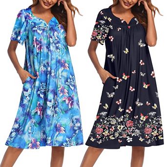 Ekouaer 2 Pack House Dresses for Women with Pockets Short Sleeve Moomoo Floral Print