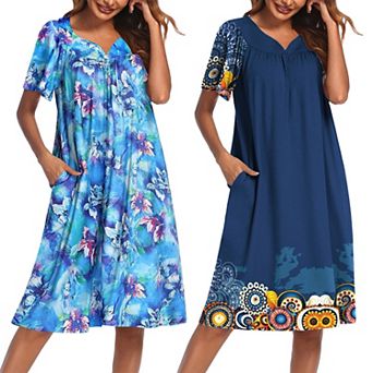 Ekouaer 2 Pack House Dresses for Women with Pockets Short Sleeve Moomoo Floral Print