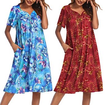 Ekouaer 2 Pack House Dresses for Women with Pockets Short Sleeve Moomoo Floral Print