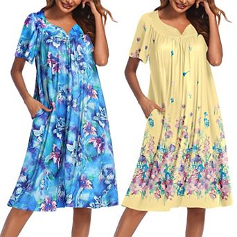 Ekouaer 2 Pack House Dresses for Women with Pockets Short Sleeve Moomoo Floral Print