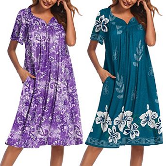 Ekouaer 2 Pack House Dresses for Women with Pockets Short Sleeve Moomoo Floral Print