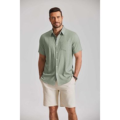 COOFANDY Mens Short Sleeve Stretch Shirts Button Down Linen Shirts Beach Summer Wedding Shirt