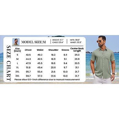 COOFANDY Mens Short Sleeve Stretch Shirts Button Down Linen Shirts Beach Summer Wedding Shirt