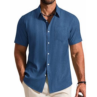 COOFANDY Mens Short Sleeve Stretch Shirts Button Down Linen Shirts Beach Summer Wedding Shirt